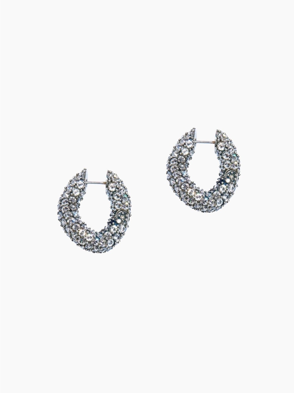 Silver Crystal Pave Hoop Earrings